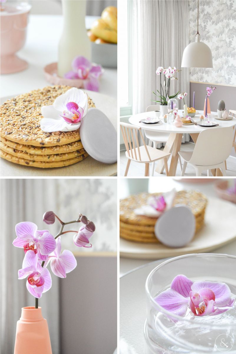 Combiner diverses couleurs d’orchidées sur la table pour plus de profondeur et un effet ludique.